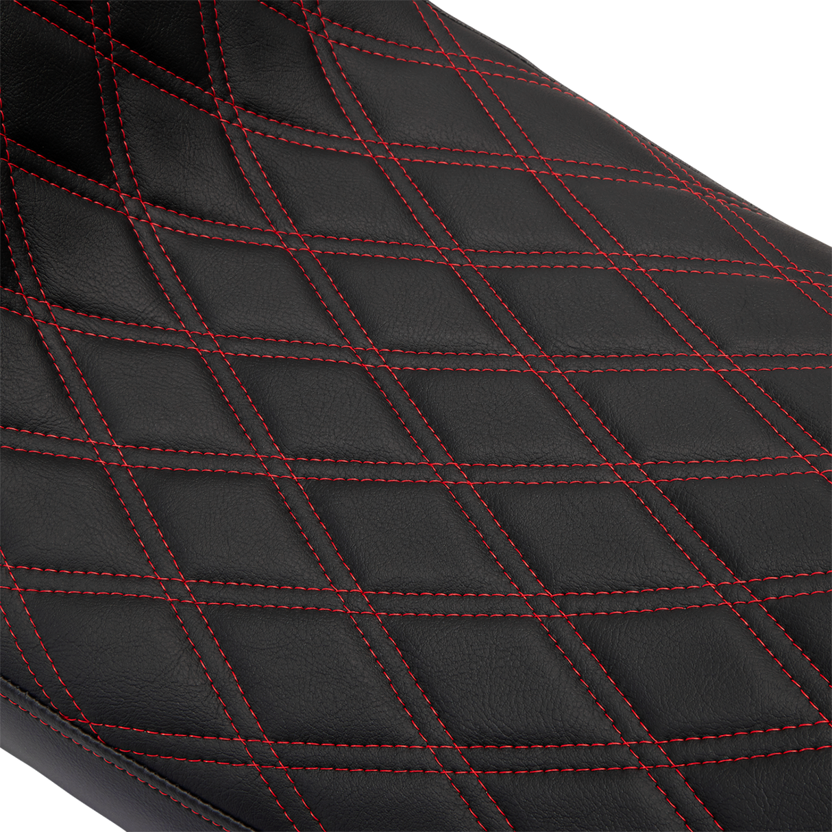 Drag Specialties Seats Predator 2-Up Seat for Harley FL 2008-2023 with Double Diamond Red Stitch and Vinyl Finish