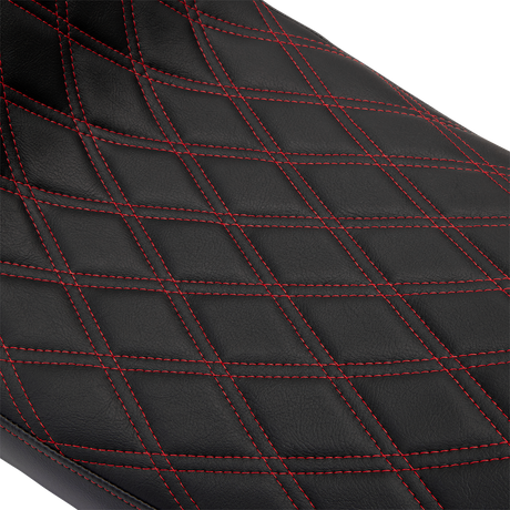 Drag Specialties Seats Predator 2-Up Seat for Harley FL 2008-2023 with Double Diamond Red Stitch and Vinyl Finish