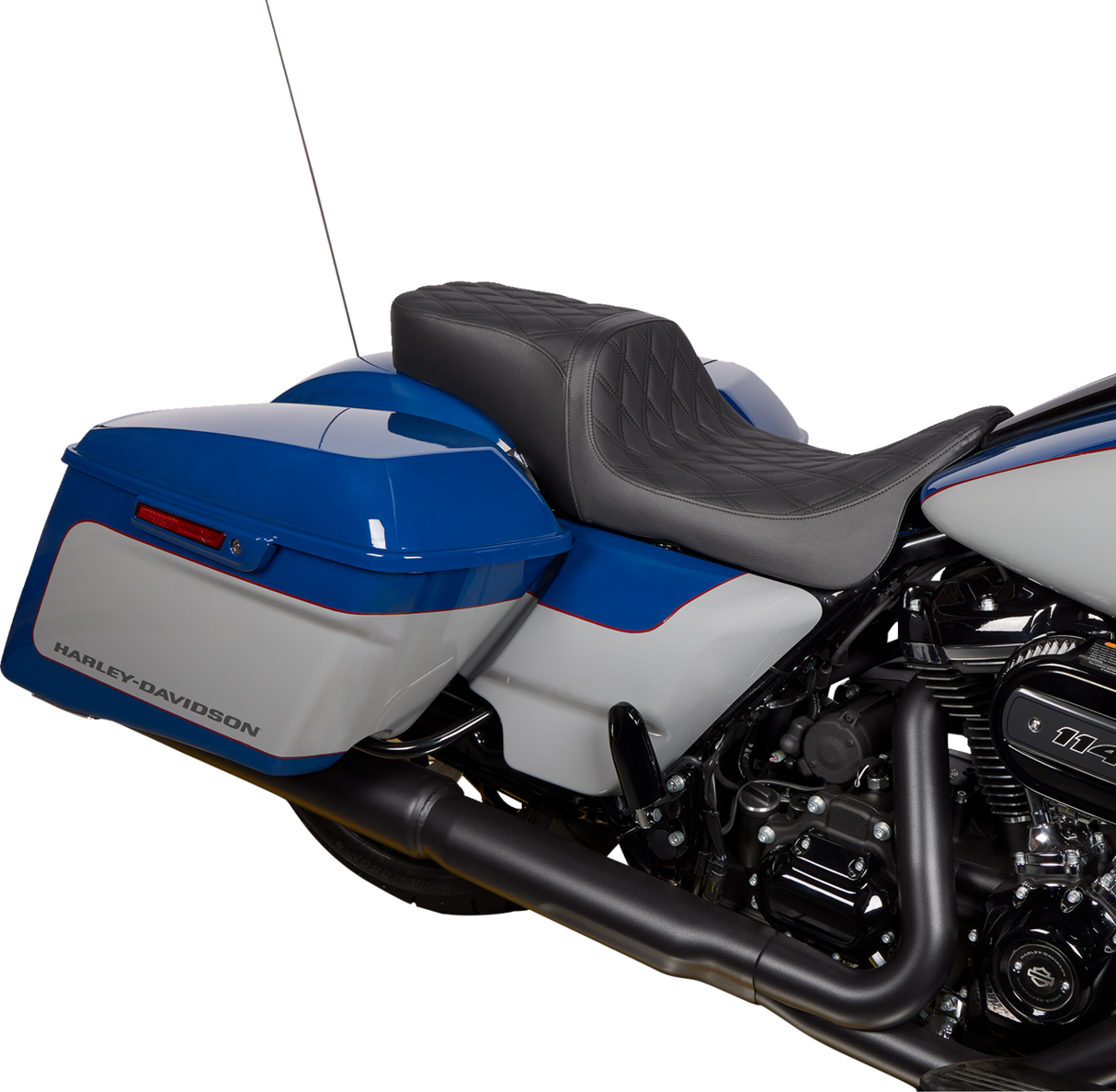 Drag Specialties Seats Predator 2-Up Seat for Harley FL Models 2008-2023 - Vinyl Double Diamond Black Stitch