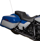 Drag Specialties Seats Predator 2-Up Seat for Harley FL '08-'23 - Vinyl with Double Diamond Silver Stitch - Fits Touring Models