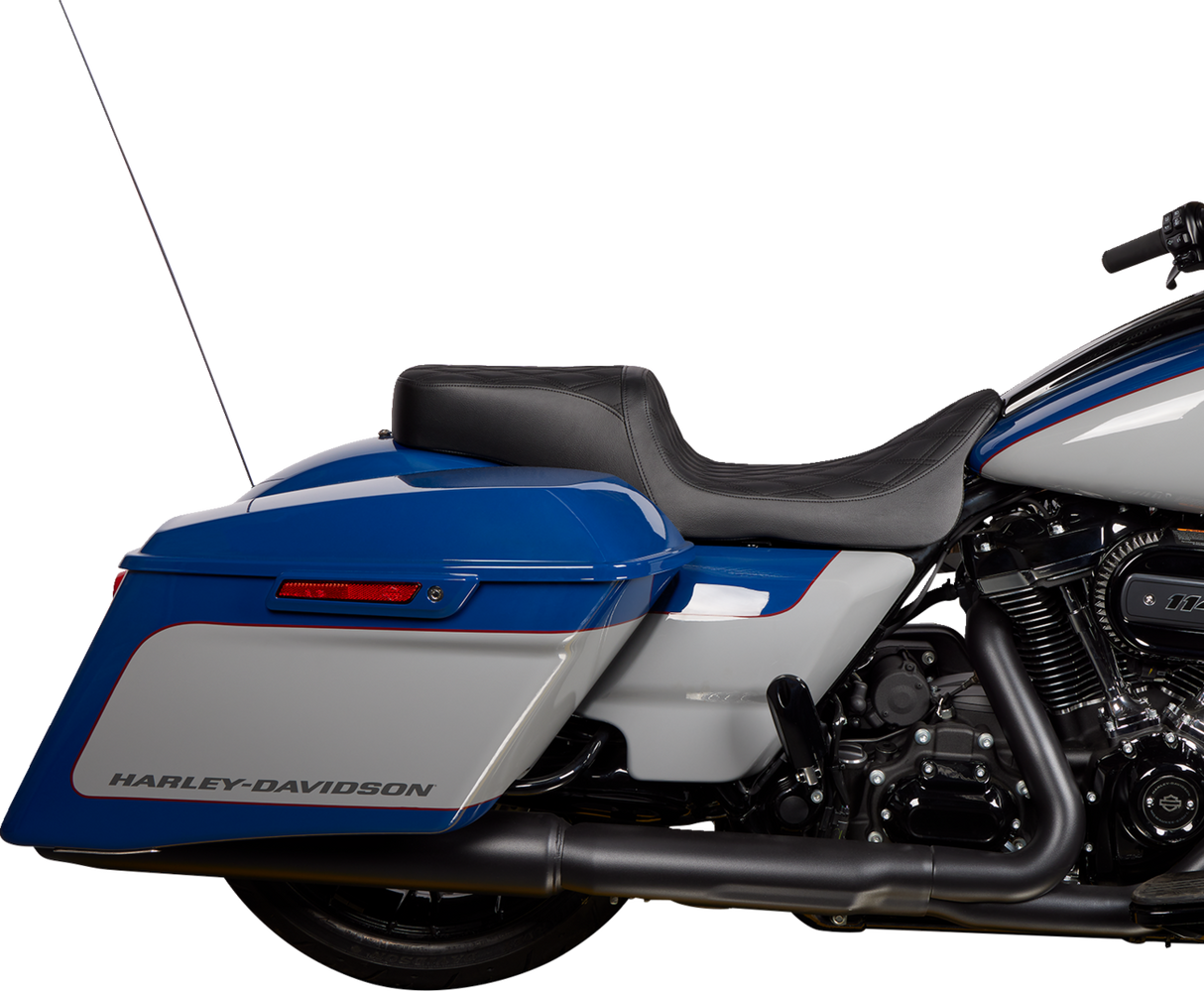 Drag Specialties Seats Predator 2-Up Seat for Harley FL Models 2008-2023 - Vinyl Double Diamond Black Stitch