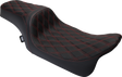 DRAG SPECIALTIES SEATS Predator 1Up Seat for Harley FLH 2008-2023 with Vinyl Cover and Double Diamond Red Stitch
