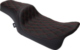 DRAG SPECIALTIES SEATS Predator 1Up Seat for Harley FLH 2008-2023 with Vinyl Cover and Double Diamond Red Stitch