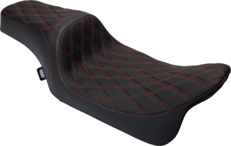 DRAG SPECIALTIES SEATS Predator 1Up Seat for Harley FLH 2008-2023 with Vinyl Cover and Double Diamond Red Stitch