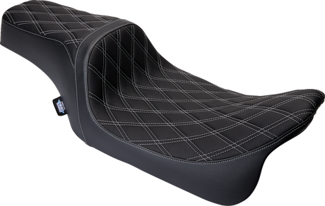 Drag Specialties Seats Predator 1Up Seat for Harley FLH 2008-2023 with Vinyl Cover and Double Diamond Silver Stitch