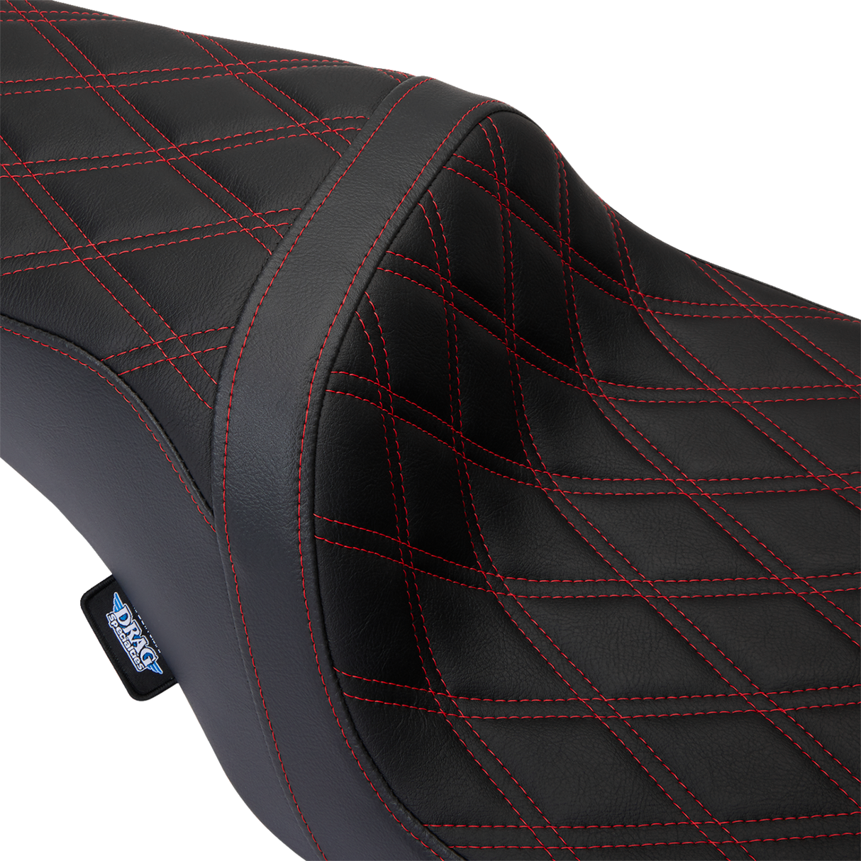 DRAG SPECIALTIES SEATS Predator 1Up Seat for Harley FLH 2008-2023 with Vinyl Cover and Double Diamond Red Stitch