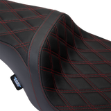 DRAG SPECIALTIES SEATS Predator 1Up Seat for Harley FLH 2008-2023 with Vinyl Cover and Double Diamond Red Stitch
