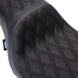 Drag Specialties Seats Predator 1Up Seat with Vinyl Cover for Harley FLH 2008-2023, Double Diamond Black Stitch - Part #0801-1483
