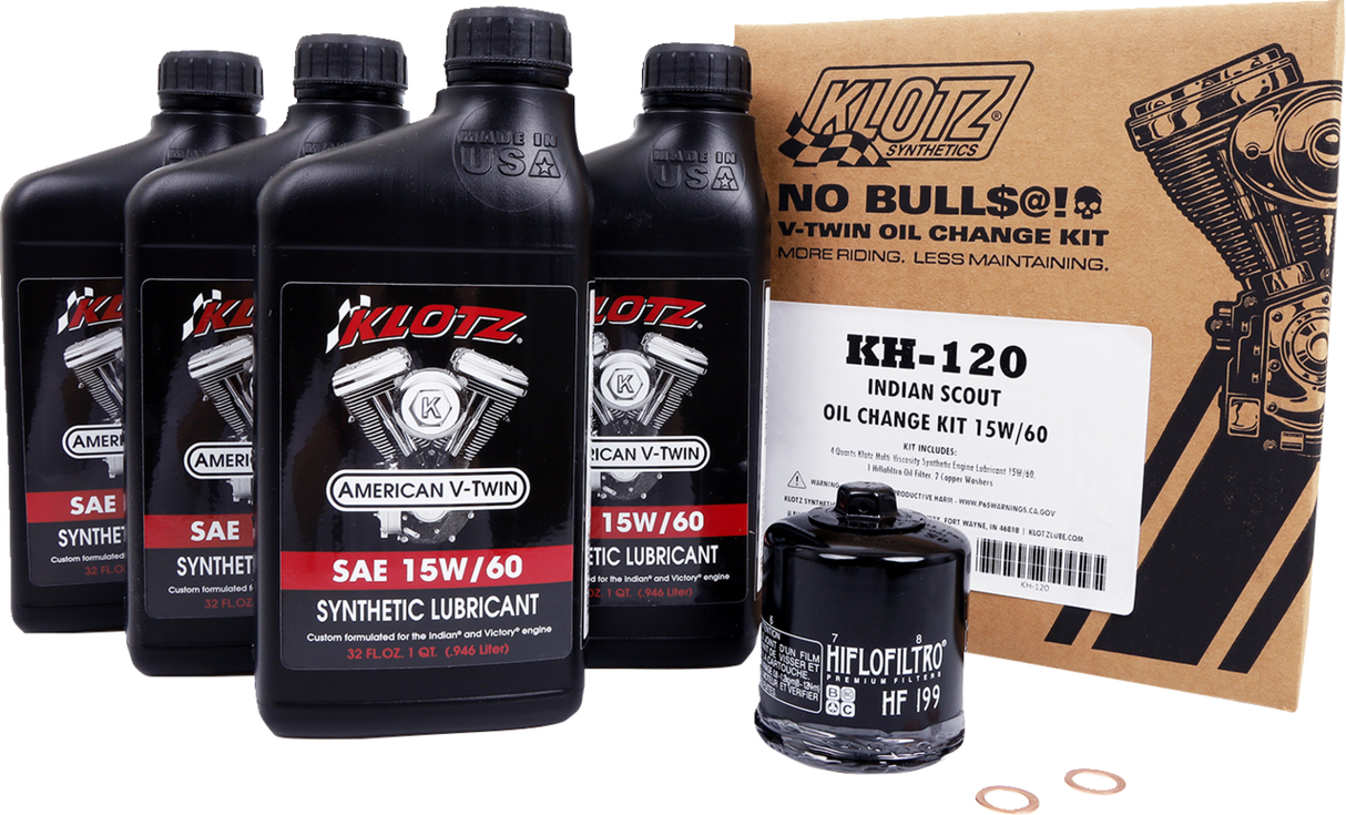 KLOTZ OIL Oil Change Kit - Indian Scout - 15W-60 KH-120