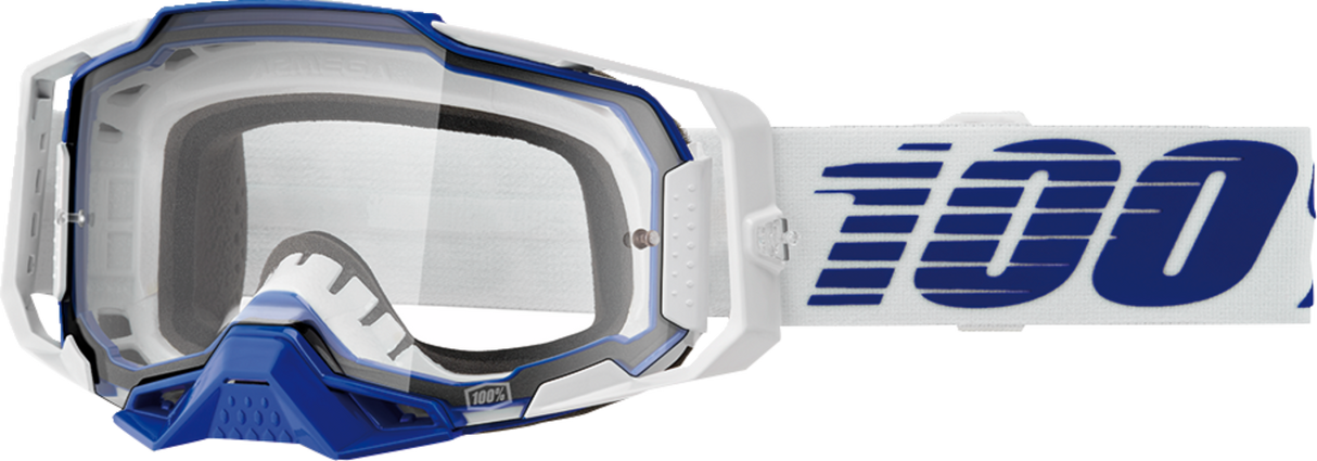 100% Armega Goggle with Clear Lens - Blue Frame, Model 50004-00031 for Off-Road and Motocross Vehicles