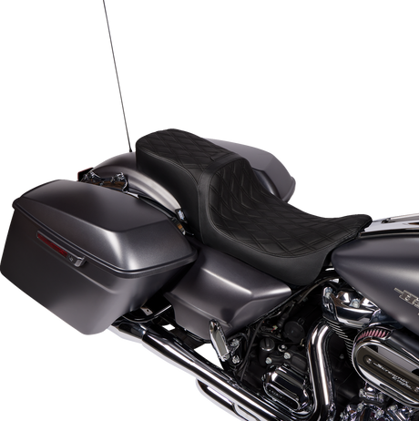 Drag Specialties Seats Predator 2-Up Seat for Harley FLH/FLTR 2008-2023 - Vinyl Double Diamond