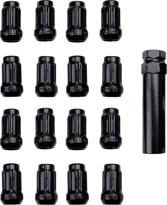 ITP Lug Nuts - 60° Tapered - Black - M12 x 1.50 - Splined with Key - 16 Pack BLUG20BX