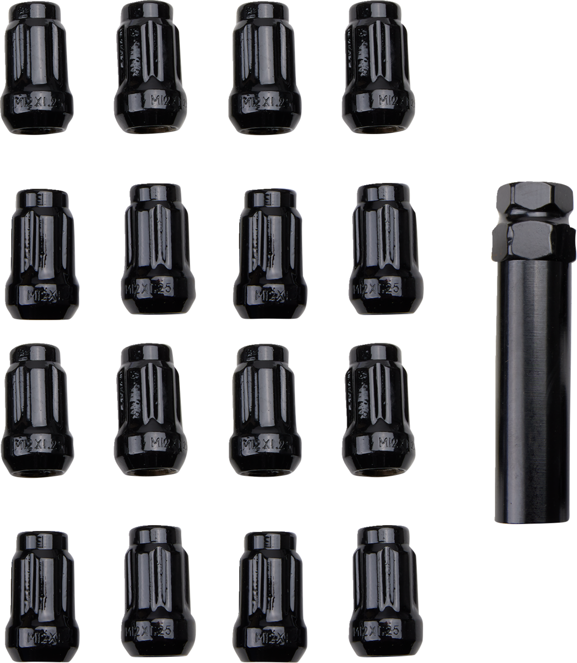 ITP Lug Nuts - 60° Tapered - Black - M12 x 1.25 - Splined with Key - 16 Pack BLUG21BX