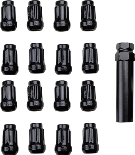 ITP Lug Nuts - 60° Tapered - Black - M12 x 1.25 - Splined with Key - 16 Pack BLUG21BX