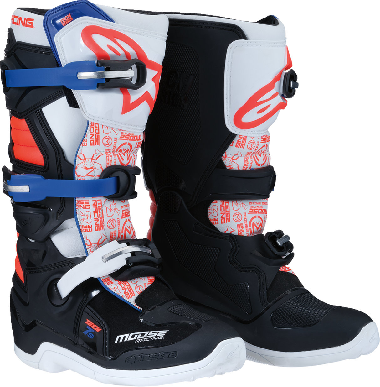 MOOSE OFFROAD Youth Tech 7S Boots - Black/White/Red/Blue - US 7 0215024-1297-7