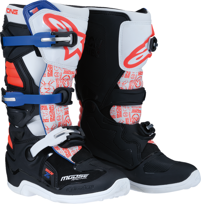 MOOSE OFFROAD Youth Tech 7S Boots - Black/White/Red/Blue - US 8 0215024-1297-8