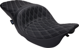 DRAG SPECIALTIES SEATS Freedom Seat for Harley FLH 1997-2007 with Vinyl Cover and Double Diamond Silver Stitch - Model 08011506-4676C
