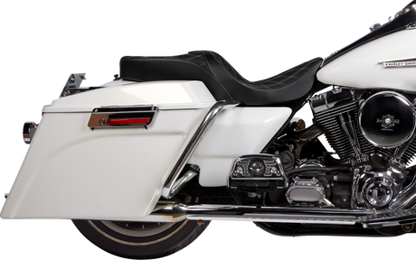DRAG SPECIALTIES SEATS Freedom Seat for Harley FLH 1997-2007 with Vinyl Cover and Double Diamond Silver Stitch - Model 08011506-4676C