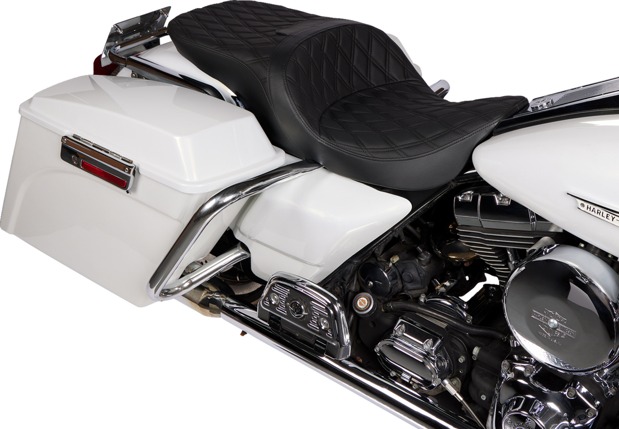 DRAG SPECIALTIES SEATS Freedom Seat with Vinyl Cover for Harley FLH 1997-2007, Double Diamond Black Stitch - Part #08011504-4676B