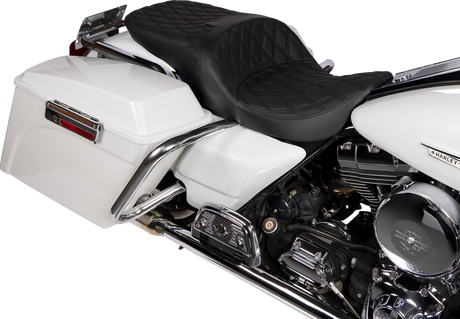 DRAG SPECIALTIES SEATS Freedom Seat with Vinyl Cover for Harley FLH 1997-2007, Double Diamond Black Stitch - Part #08011504-4676B