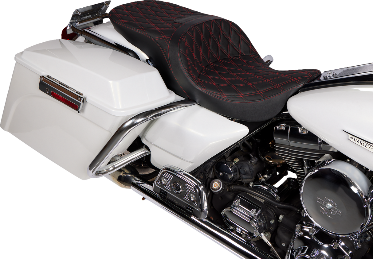 DRAG SPECIALTIES SEATS Freedom Seat - Vinyl - Double Diamond Red Stitch for Harley FLH 1997-2007