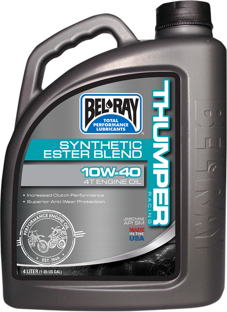 BEL-RAY Thumper Synthetic Blend 4T Oil 10W-40 - 4L for Off-Road & Racing Motorcycle Engines, Part 99520-B4LW