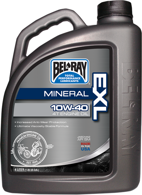 BEL-RAY EXL 4T 10W-40 Mineral Engine Oil - 4L for Motorcycle and ATV Engines