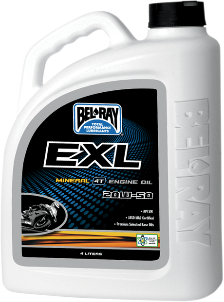 BEL-RAY EXL 4T Mineral Oil 20W-50 for Motorcycle Engines - 4L (Part No. 99100-B4LW)