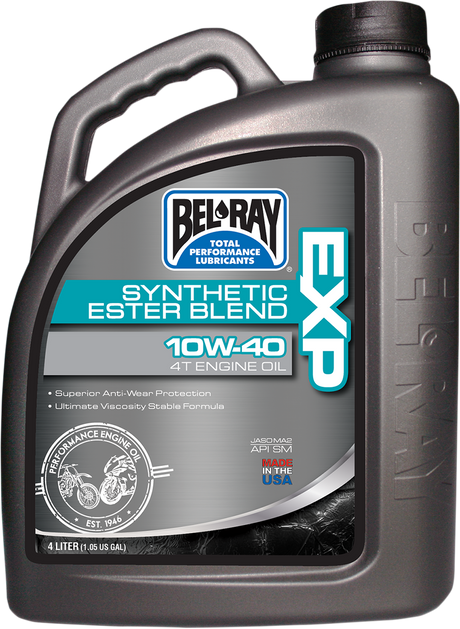 BEL-RAY EXP Synthetic Blend 4T Oil 10W-40 for Scooter and Motorcycle Transmission - 4L (Part #99120-B4LW)
