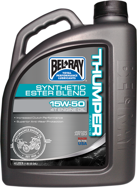 BEL-RAY Thumper Synthetic Blend 4T Oil 15W-50 - 4L | Compatible with Off-Road & Racing Motorcycles and ATVs