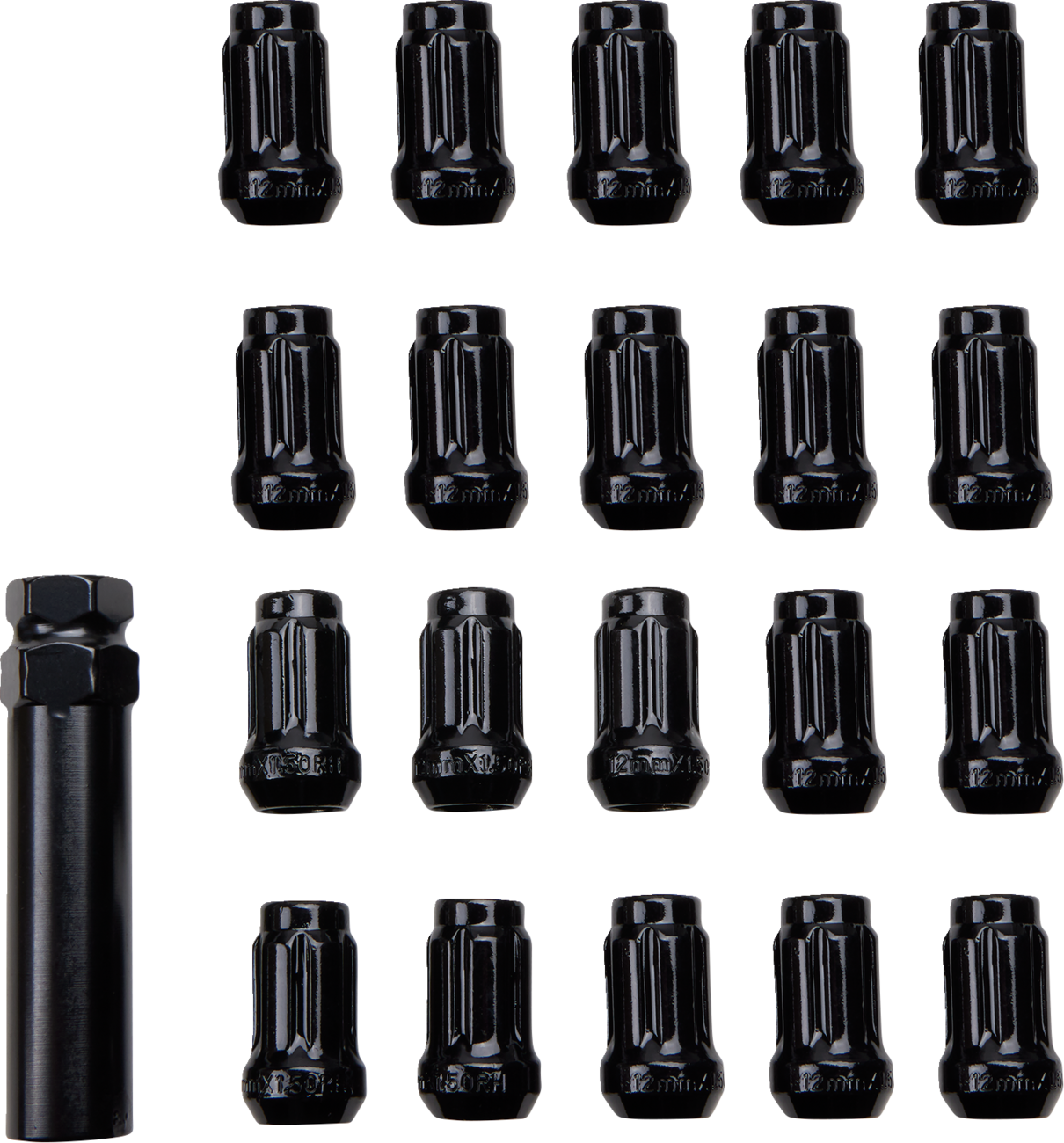 ITP Lug Nuts - 60° Tapered - Black - M12 x 1.50 - Splined with Key - 20 Pack BLUG22BX