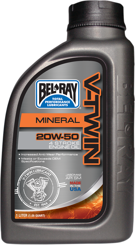 BEL-RAY V Twin Oil 20W50 - 1L for Harley-Davidson EVO, Twin Cam, and M8 Engines
