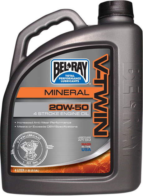 BEL-RAY V Twin Oil 20W50 - 4L for Harley-Davidson V-Twin Engines (EVO, Twin Cam, M8)