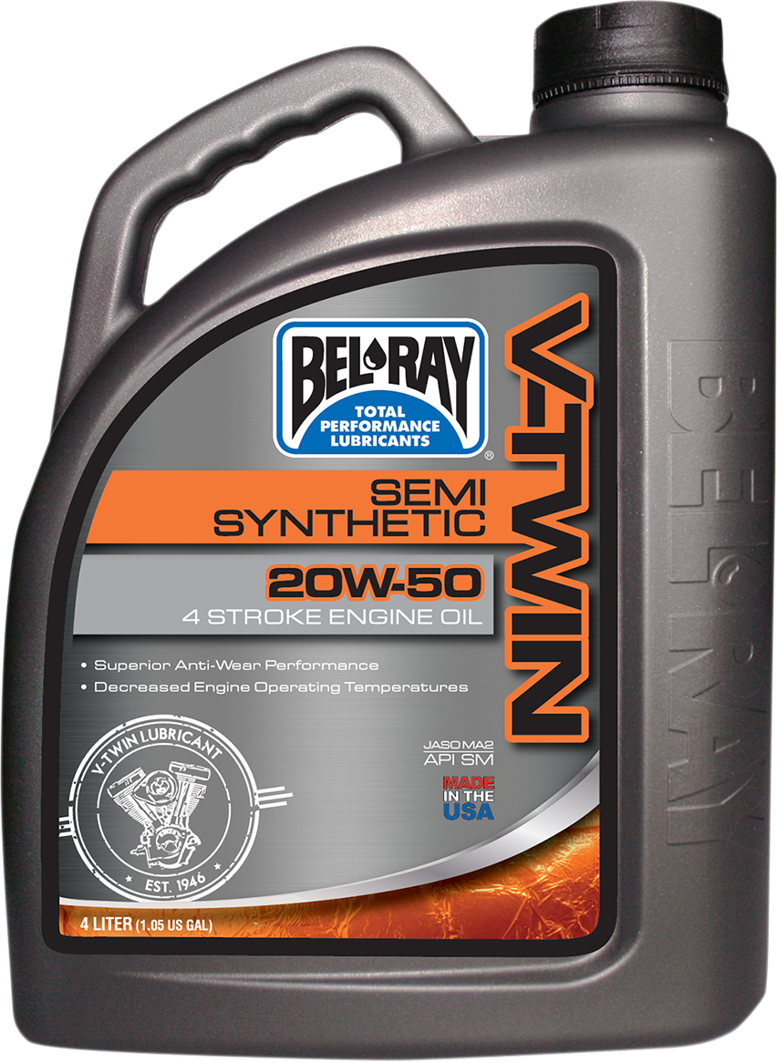 BEL-RAY V-Twin Semi-Synthetic Oil 20W-50, 4L (Part No. 96910-BT4) - Compatible with Harley Davidson Twin Cam and M8 Engines