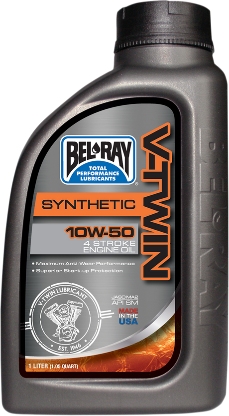 BEL-RAY V-Twin Synthetic Oil 10W-50 Part Number 96915-BT1 for Harley Davidson Twin Cam & M8 Engines - 1 Liter