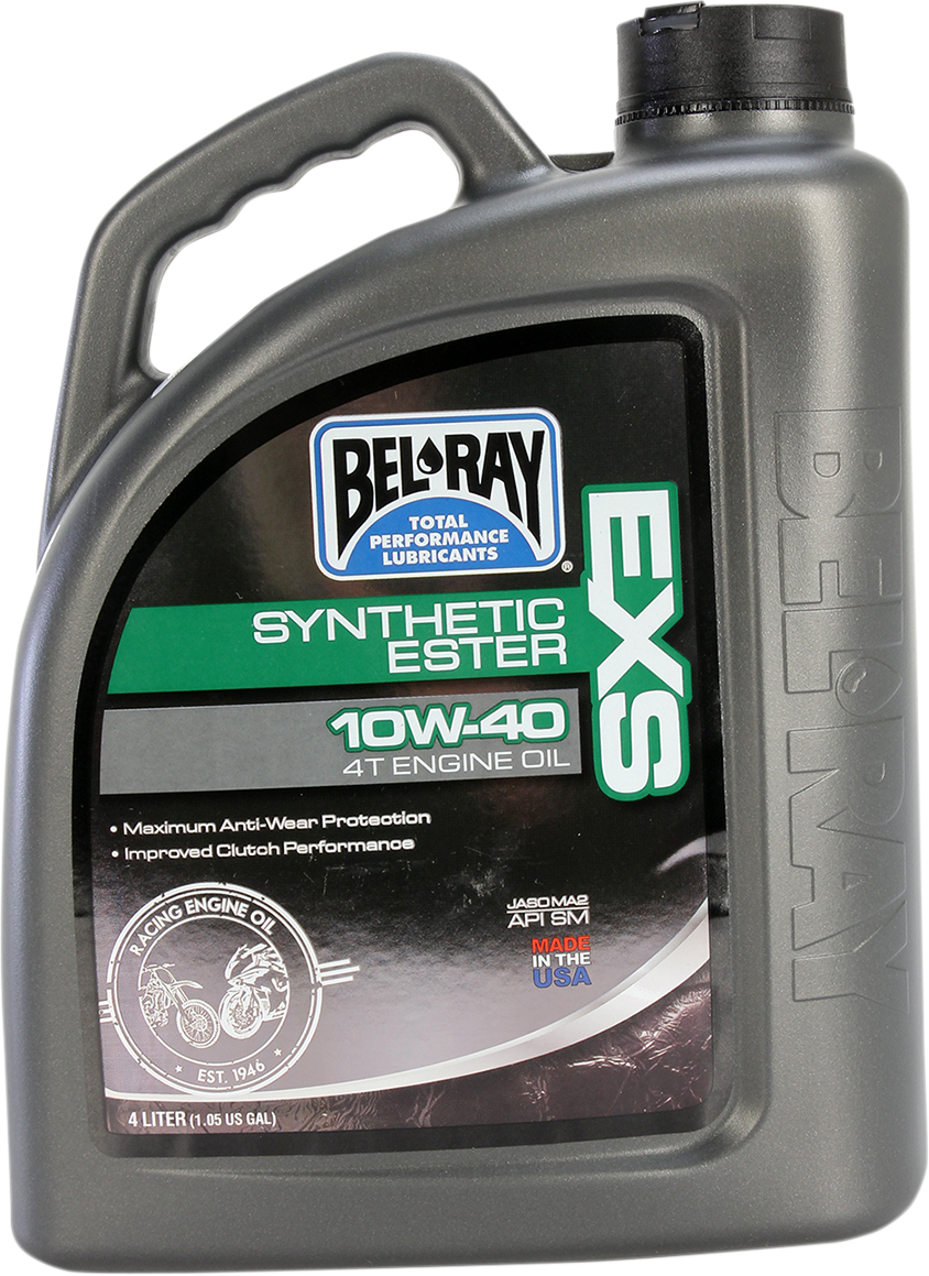 BEL-RAY EXS Synthetic 4T Oil 10W-40 - 4L, Suitable for On-Road and Off-Road Motorcycles, Fits 2000-2024 Honda, Yamaha, Kawasaki, Suzuki, and more