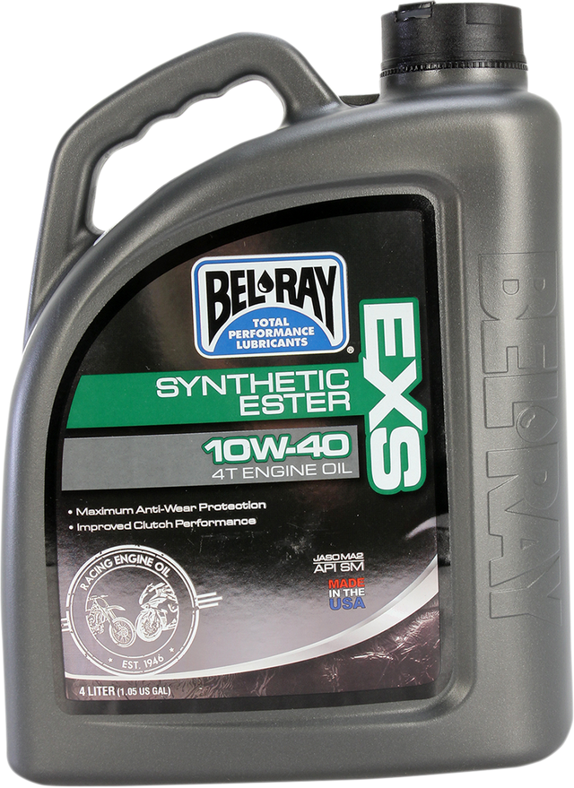 BEL-RAY EXS Synthetic 4T Oil 10W-40 - 4L, Suitable for On-Road and Off-Road Motorcycles, Fits 2000-2024 Honda, Yamaha, Kawasaki, Suzuki, and more