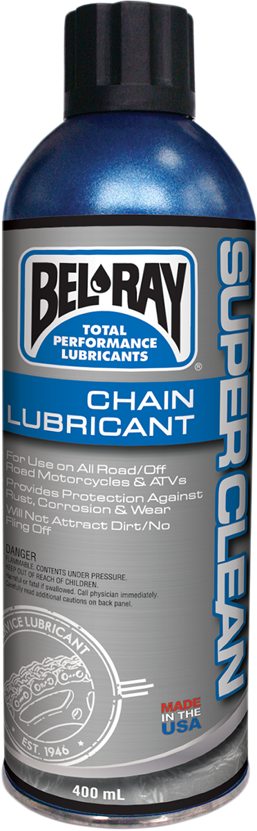 BEL-RAY Super Clean Chain Lube 400ml Aerosol - Long Chain & Sprocket Protection for Street & Off-Road Vehicles