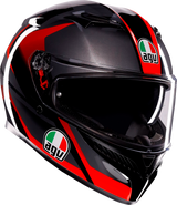 AGV K3 Helmet Striga - Black/Gray/Red, Medium - Optimal Fit for Sport and Touring Motorcycles