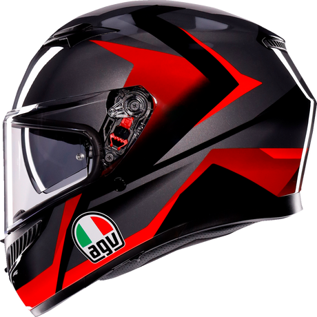AGV K3 Helmet Striga Large - Black/Gray/Red | Motorcycle Helmet with Pinlock® Lens and Advanced Ventilation for Street and Touring