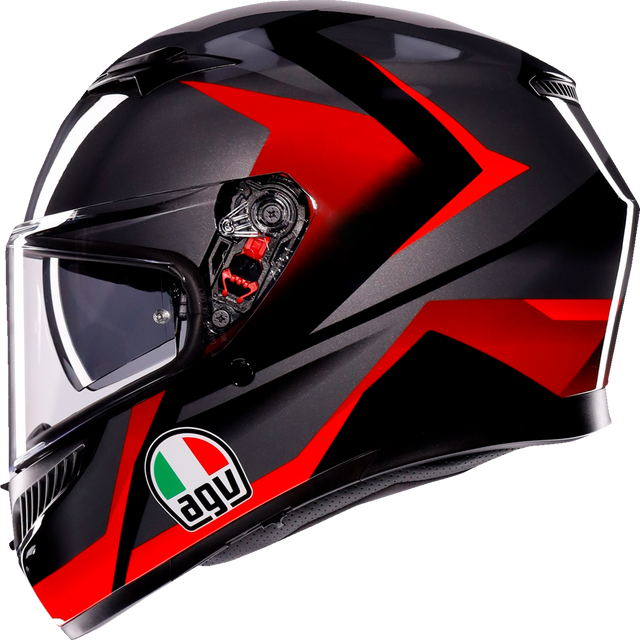 AGV K3 Helmet Striga Black/Gray/Red XL | Motorcycle Helmet with Pinlock® Lens and Ventilation System