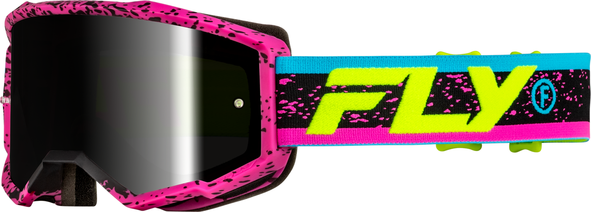 Fly Racing Zone Goggle Pink/Black/Hi Vis with Black Mirror and Smoke Lens for ATV, Dirt Bike, and Motocross