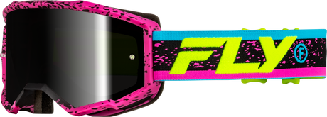 Fly Racing Zone Goggle Pink/Black/Hi Vis with Black Mirror and Smoke Lens for ATV, Dirt Bike, and Motocross