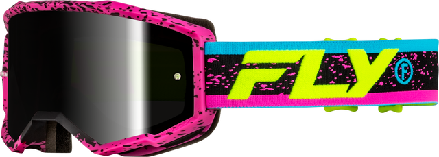 Fly Racing Zone Goggle Pink/Black/Hi Vis with Black Mirror and Smoke Lens for ATV, Dirt Bike, and Motocross