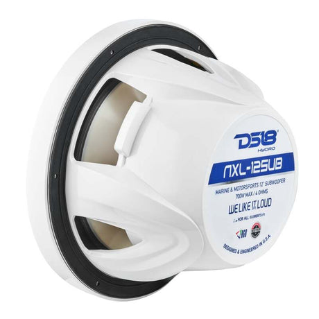 DS18 NXL-12SUB/WH 12-Inch Marine Subwoofer with RGB Lights, 350 Watts RMS, 4 Ohm Single Voice Coil, Fits Powersports Vehicles