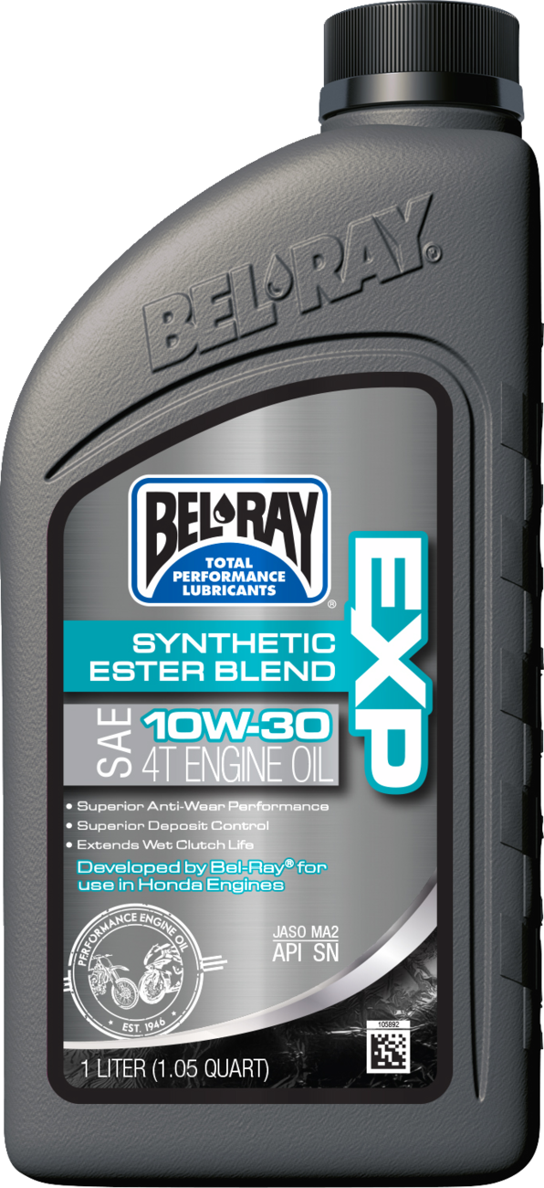 BEL-RAY EXP Synthetic Blend 4T Oil 10W-30 - 1 Liter for Motorcycle Engines