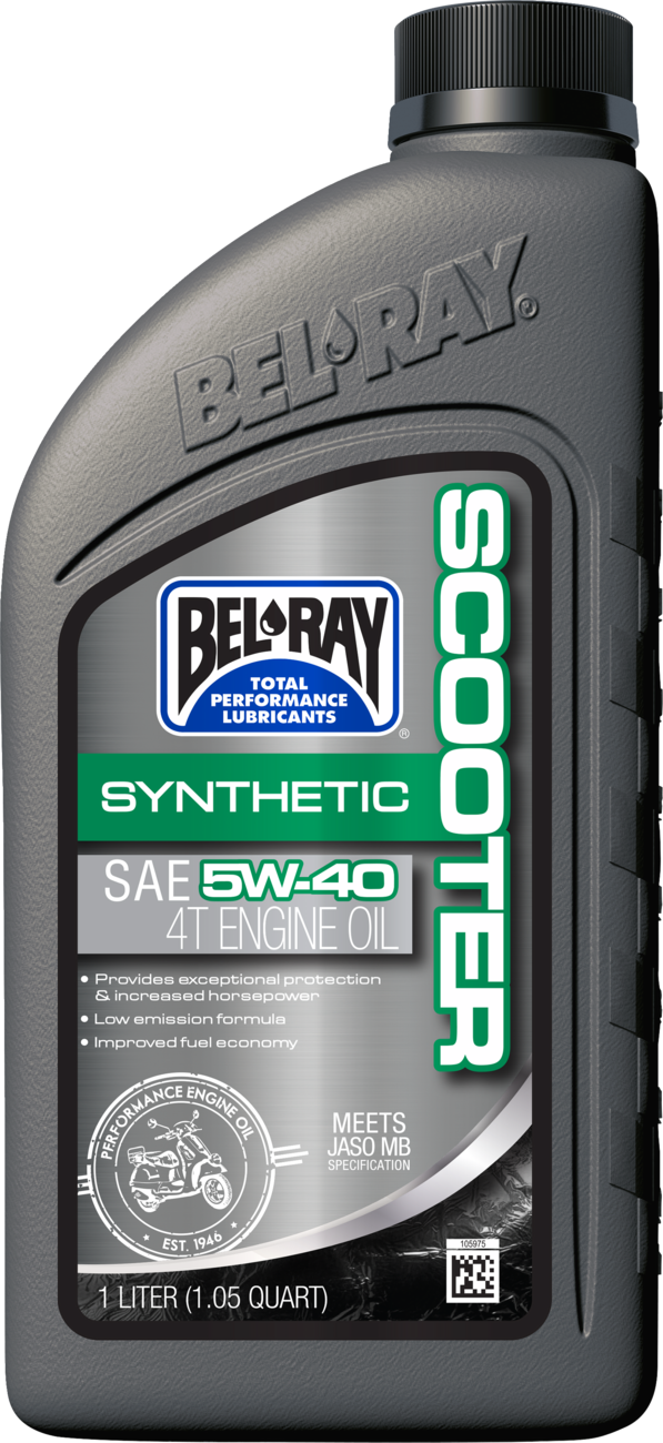 BEL-RAY Full Synthetic Scooter Oil 5W40 - 1 Quart, Part Number 303063150160, Compatible with Most 50cc to 250cc Scooters