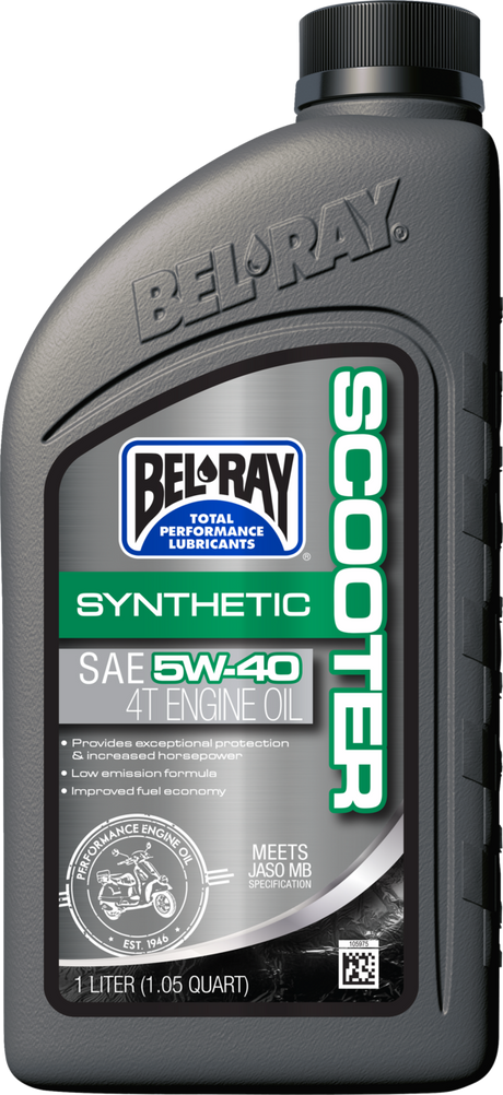 BEL-RAY Full Synthetic Scooter Oil 5W40 - 1 Quart, Part Number 303063150160, Compatible with Most 50cc to 250cc Scooters
