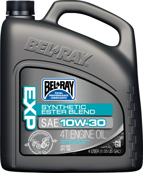 BEL-RAY EXP Synthetic Blend 4T Oil 10W-30 – 4 Liters for Harley Davidson, Honda, Yamaha, Kawasaki, Suzuki, and More