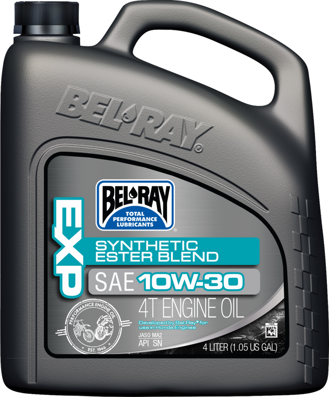 BEL-RAY EXP Synthetic Blend 4T Oil 10W-30 – 4 Liters for Harley Davidson, Honda, Yamaha, Kawasaki, Suzuki, and More